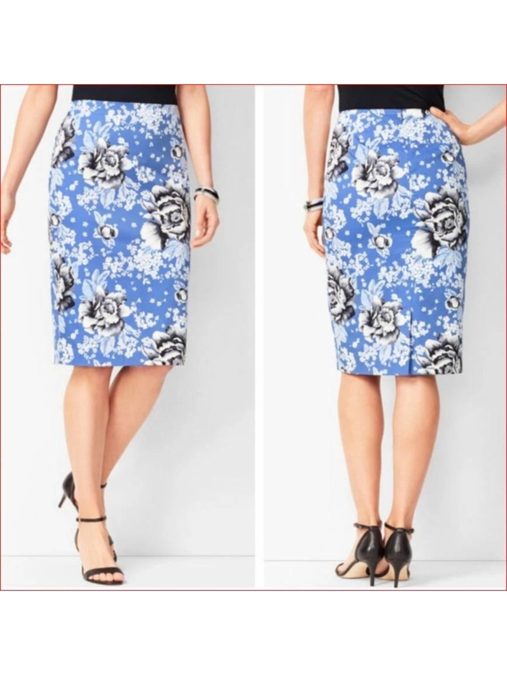 NEW Talbots Floral Blue Pencil Skirt